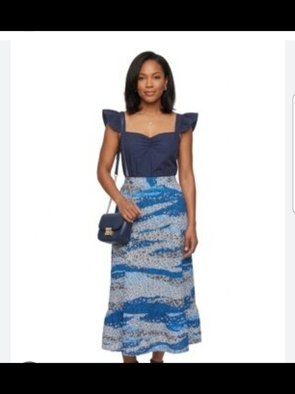 C. Wonder Navy and Light Blue Wrap Around Printed Shoulder Maxi Dress 💙🤍